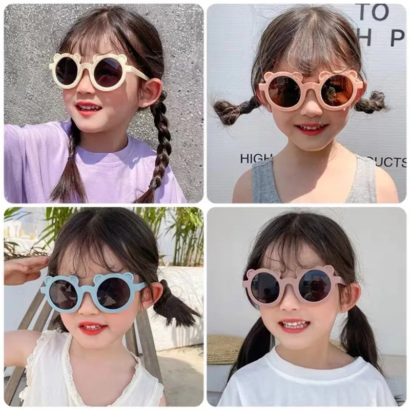 2022 Cute Cartoon Bear Ears Kids Sunglasses Boy Girl Child Sun Glasses Vintage Children Sunglasses UV Protection Shades Eyewear