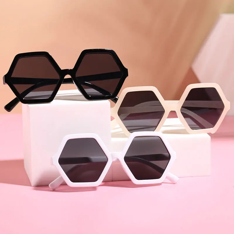 2024 New Boy Girl Fashion Square Sunglasses Children Vintage UV Protection Sun Glasses Cute Kids Hexagonal Eyewear