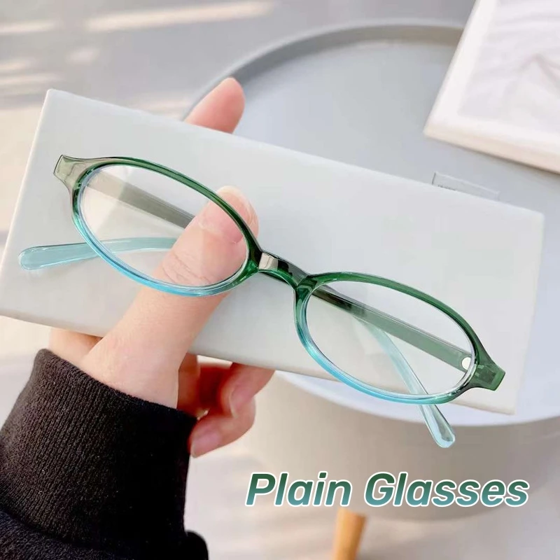 2024 Y2K Spice Narrow Frame Anti-blue Plain Glasses Retro Small Frame Oval Women Glasses Clear Lens Computer Protection Glasses