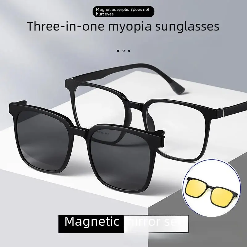 3-in-1 Night Vision Glasses Men Driving Magnetic Absorption Sunglasses Uv Protection Degree Fashionable Metal Frame