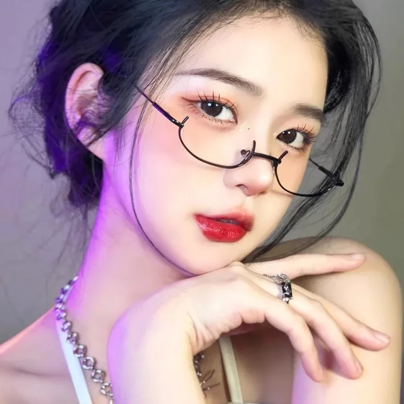 Anime Cosplay Half-frame Decorative Glasses Without Lens Eyewear Unisex High Quality Metal Lolita Personality Glasses Frames