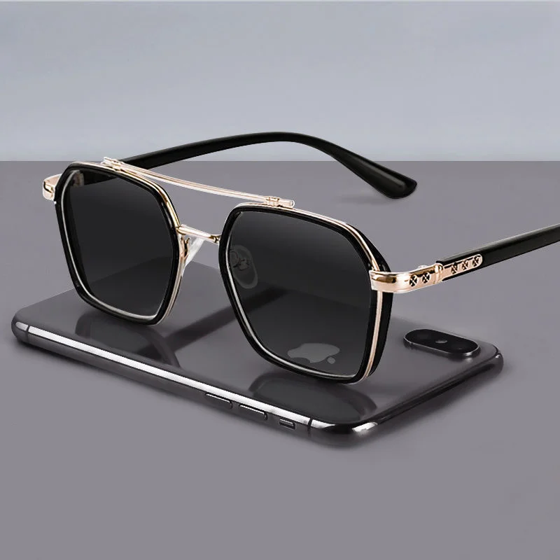 Fashion Square Sunglasses Man Vintage Brand Designer Sun Glasses Male Retro Irregular Frame Double Bridge Mirror Oculos De Sol