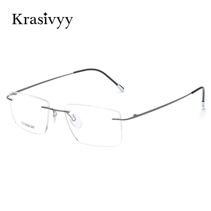 Krasivyy Titanium Glasses Frame Men 2023 New European Design Square Rimless Prescription Eyeglasses Eyewear Frame for Women
