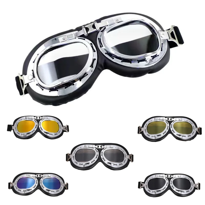 Motorcycle Goggles Glasses Motorbike Pilot Steampunk Vintage ATV Biker Scooter Cruiser Jet Helmet Cycling Ski Sunglasses
