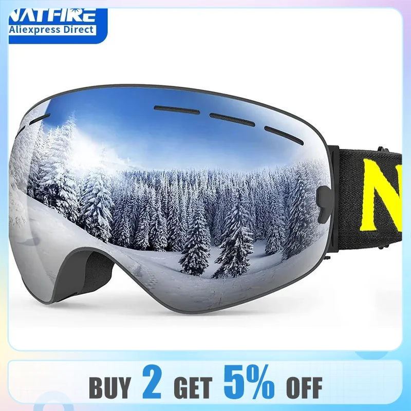NATFIRE Ski Goggles Double Layers Anti-fog UV400 Snowboard Snow Goggles Snowmobile Glasses Eyewear Outdoor Sport Skiing Googles