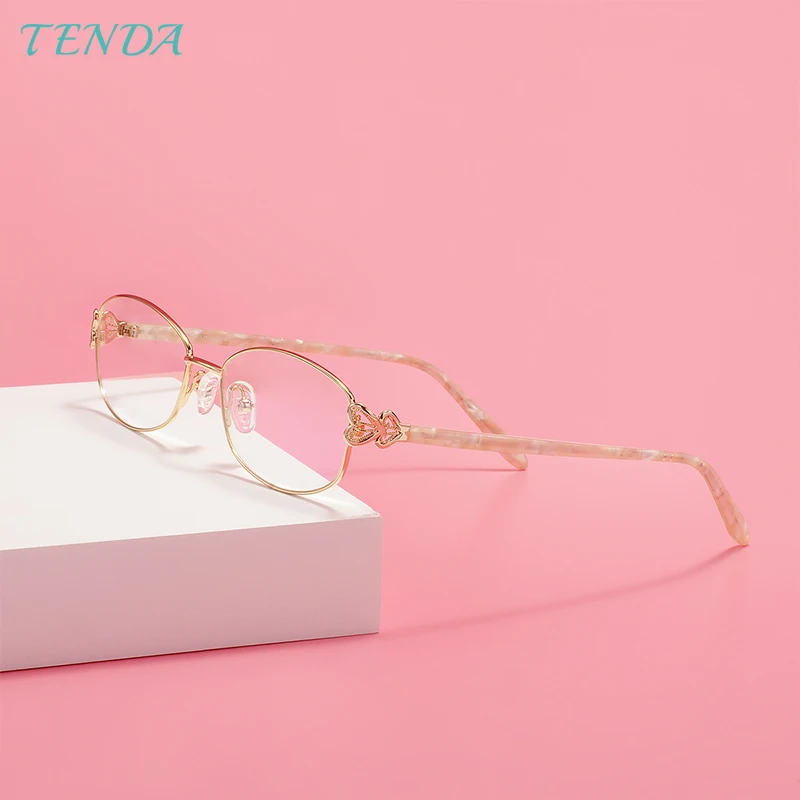 Women Metal Eyeglasses Frame Fashion Full Rim Small Medium Spectacles For Myopia Presbyopia Multifocal Prescription Lenses