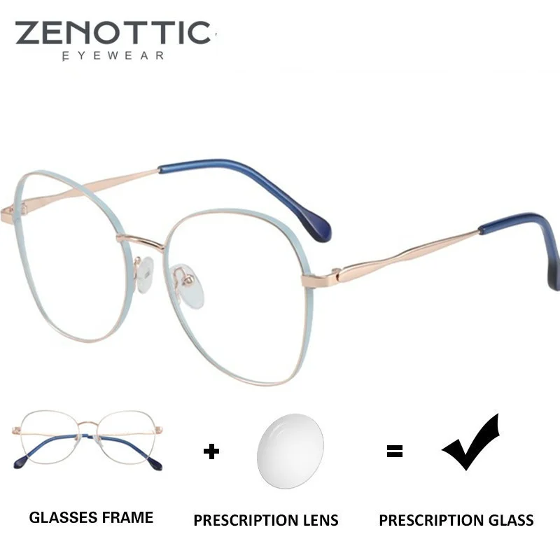 ZENOTTIC Fashion Oversize Prescription Glasses Women Butterfly Optical Spectacles Anti Blue Light Photochromic Myopia Eyeglasses