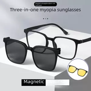 3-in-1 Night Vision Glasses Men Driving Magnetic Absorption Sunglasses Uv Protection Degree Fashionable Metal Frame