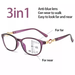 FG New 3 in 1 Progressive Multifocal Reading Glasses For Women Anti-blue Eyeglasses Easy To Look Far and Near +1.0 To +4.0