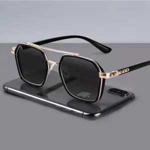 Fashion Square Sunglasses Man Vintage Brand Designer Sun Glasses Male Retro Irregular Frame Double Bridge Mirror Oculos De Sol