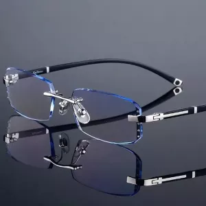 New Anti Blue Light Business Reading Glasses Rectangular Cut Edge Rimless Presbyopic Eyeglasses For Women Men Reader Eyewear