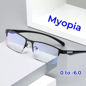 New Male Half Frame Business Myopia Glasses Blue Light Blocking Eye Protection Near Sight Glasses Ultra Light Unisex Glasses