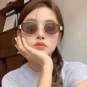 Vintage Metal Sun Glasses Women Oval L Sunglasses Protection Slim Fit Outdoor Sports Cycling Fashion Driving Stage Performances